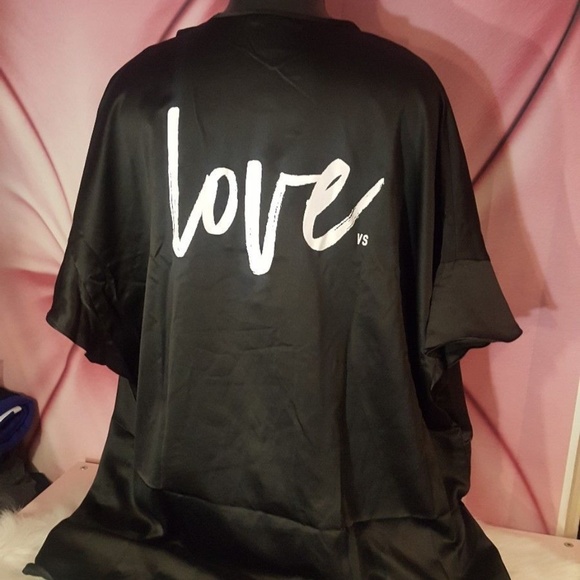 Victoria's Secret Black Satin LOVE Kimono Robe  38 - Picture 2 of 3